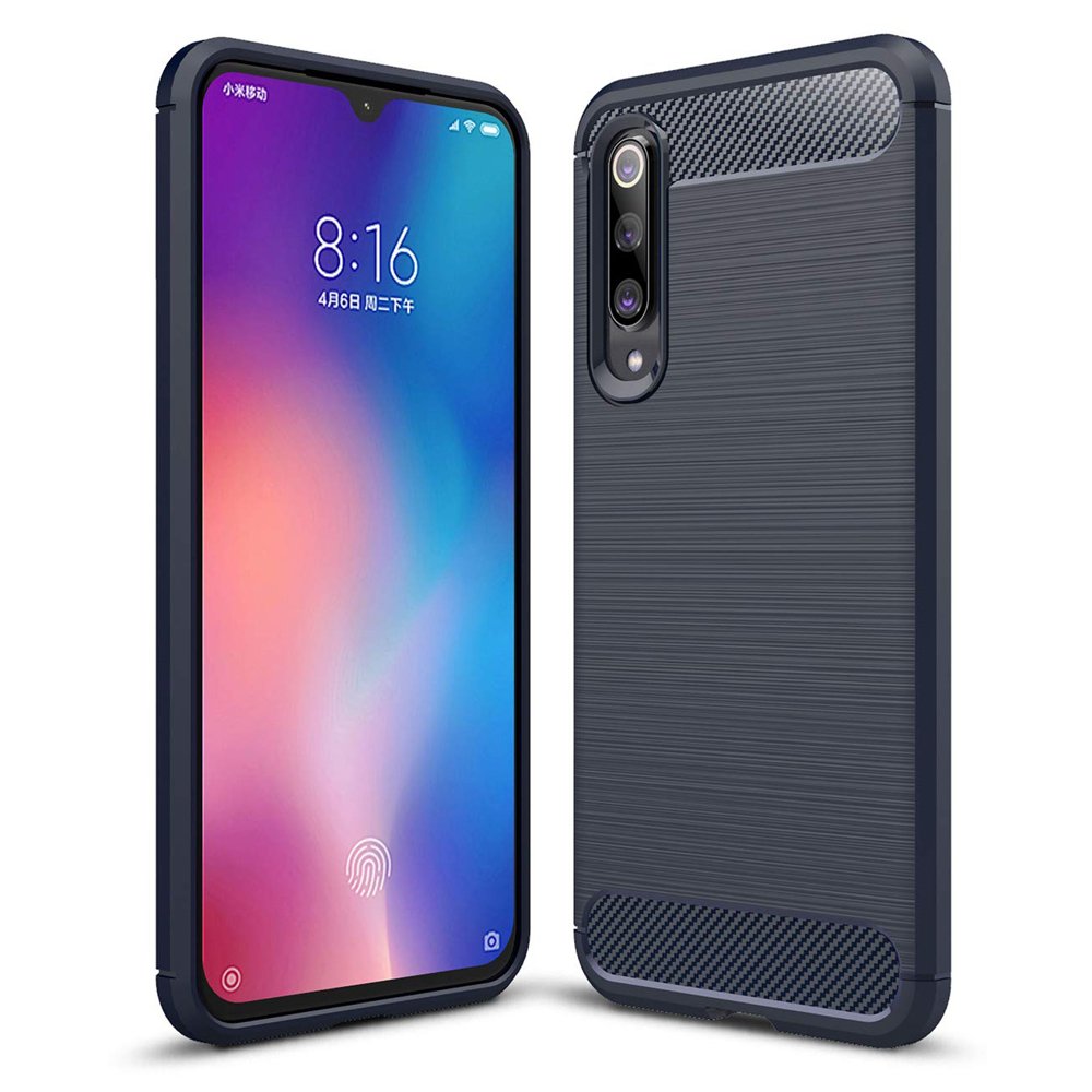 Telefontok Xiaomi Mi 9 - Carbon Fiber kék szilikon tok