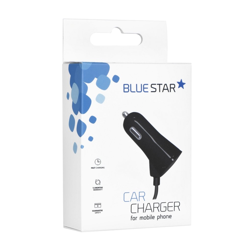BlueStar Autós töltő - fekete szivartöltőfej - 3A MicroUSB kábel