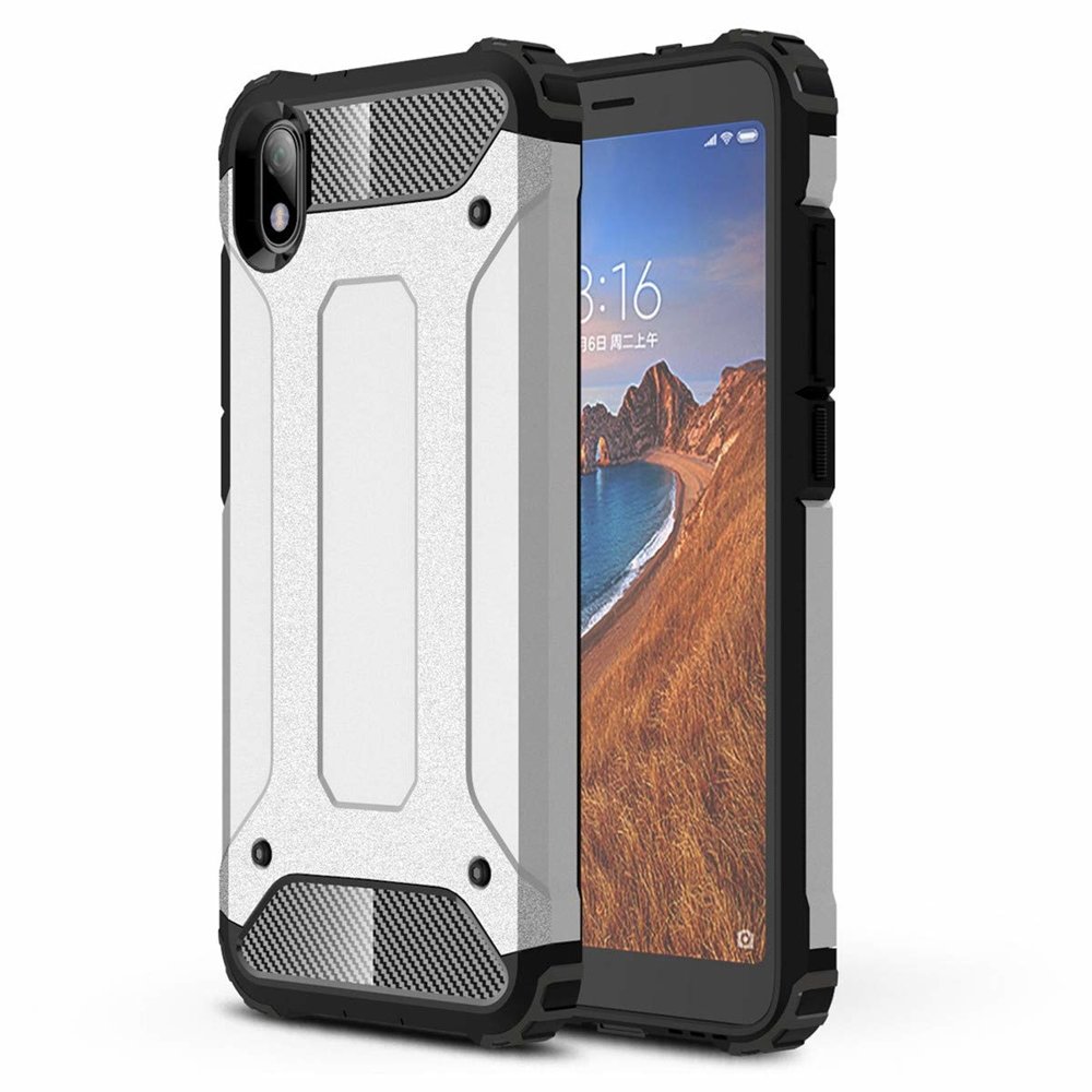 Xiaomi Redmi 7A Telefontok - Forcell Defender II ezüst ütésálló hátlap tok