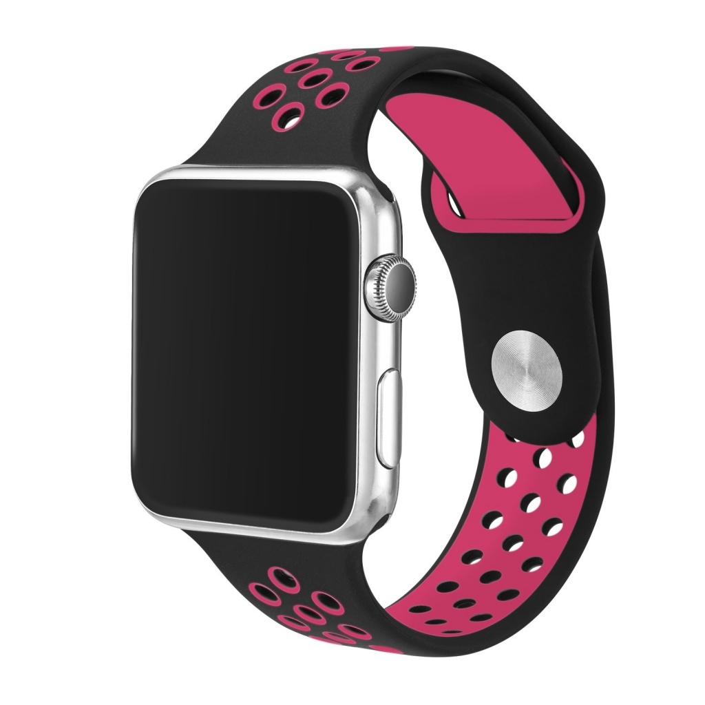 Apple Watch Series 1,2,3,4 (42mm-44mm) okosóra szíj - Handodo Double Fekete/Pink szilikon szíj