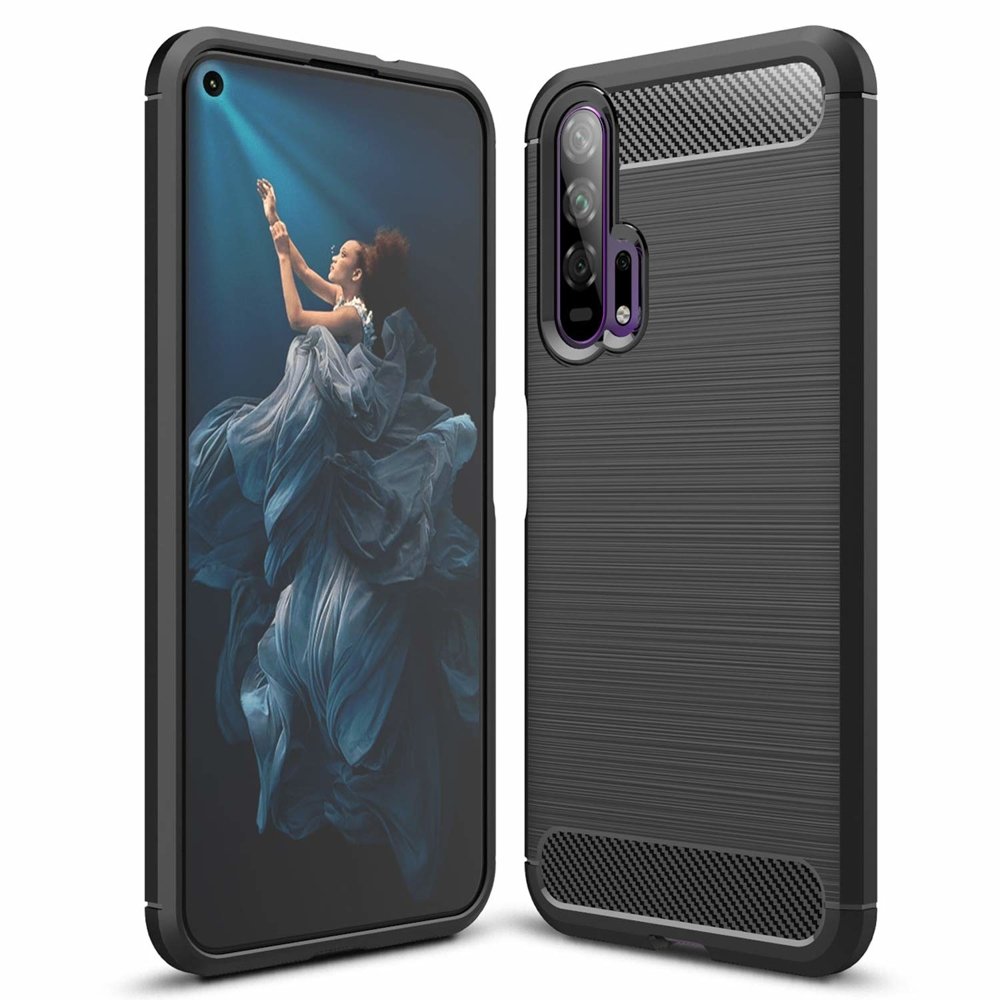 Honor 20 / Huawei Nova 5T Telefontok - Carbon Fiber fekete szilikon tok