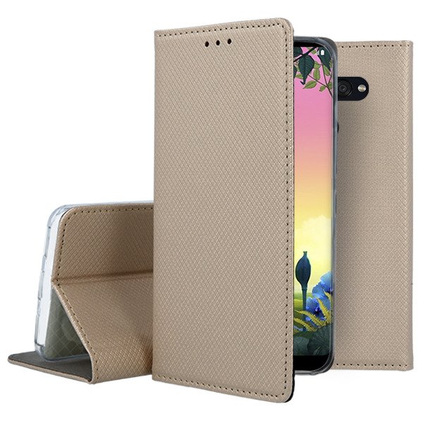 Telefontok LG K50s - arany mágneses szilikon keretes könyvtok