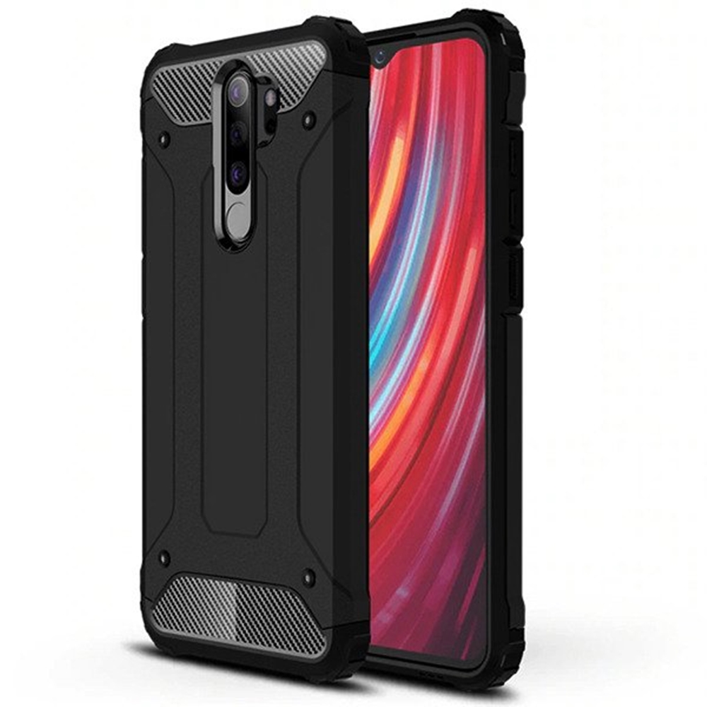 Xiaomi Redmi Note 8 Pro Telefontok - Forcell Defender II fekete ütésálló hátlap tok