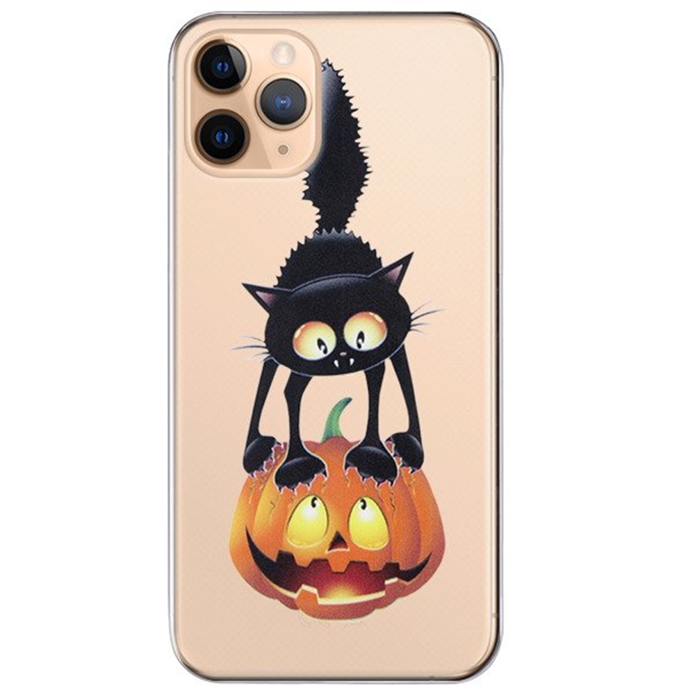 iPhone 11 Pro Max Telefontok - Fekete macska mintás átlátszó szilikon tok