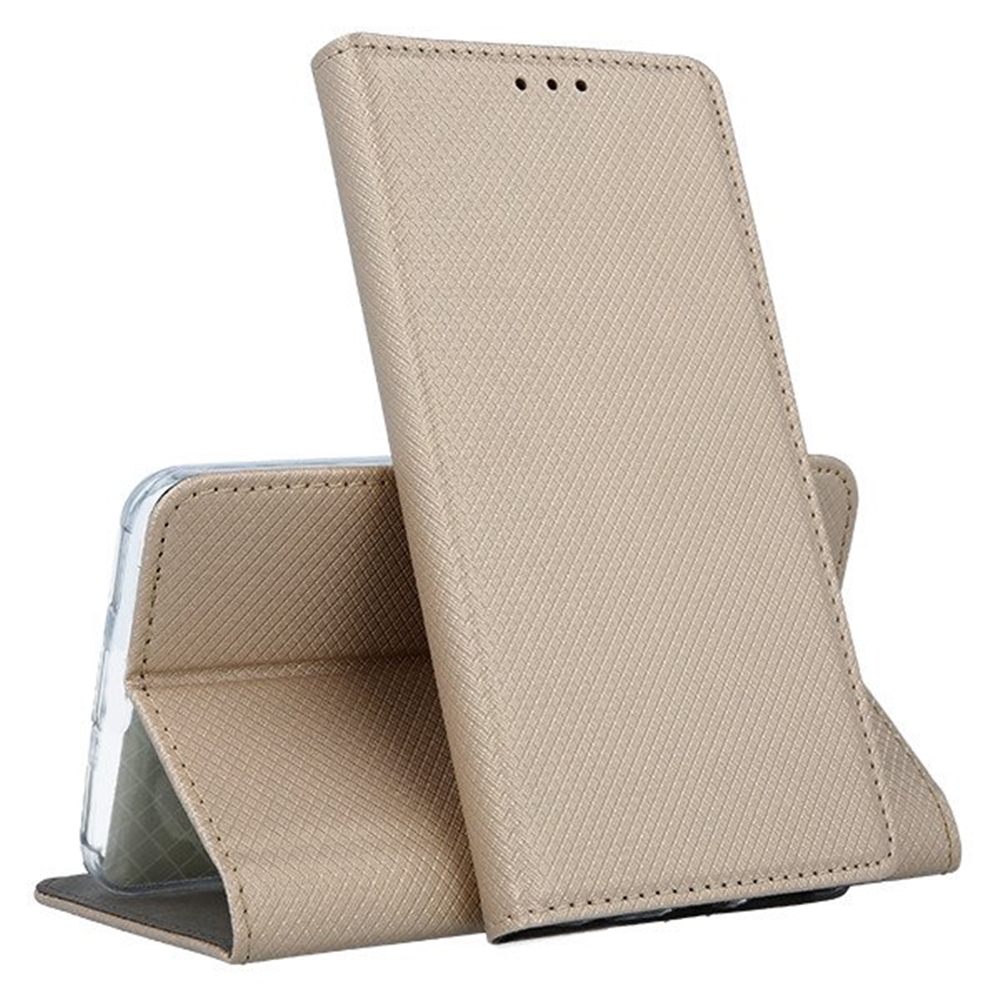 Huawei Y6 2019 Telefontok - arany mágneses szilikon keretes könyvtok