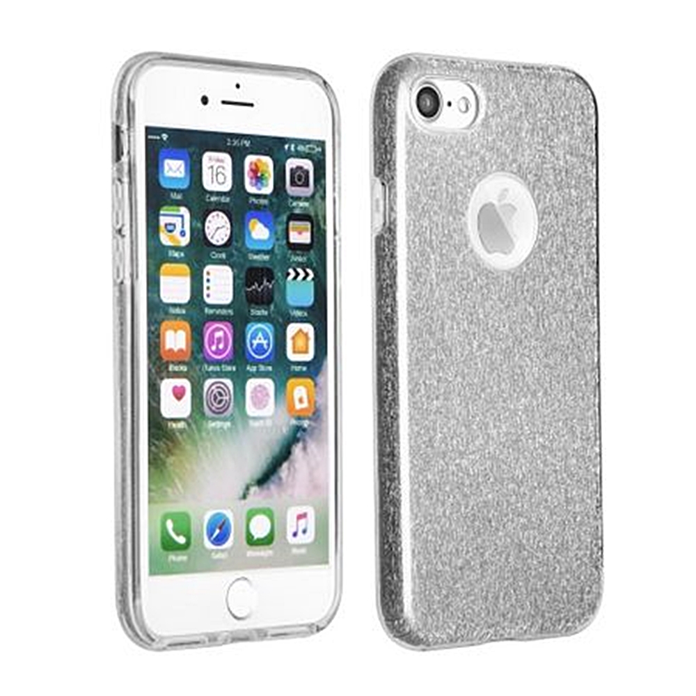 iPhone 7/8 telefontok - ezüst Shiny tok (Apple logónál kivágással)