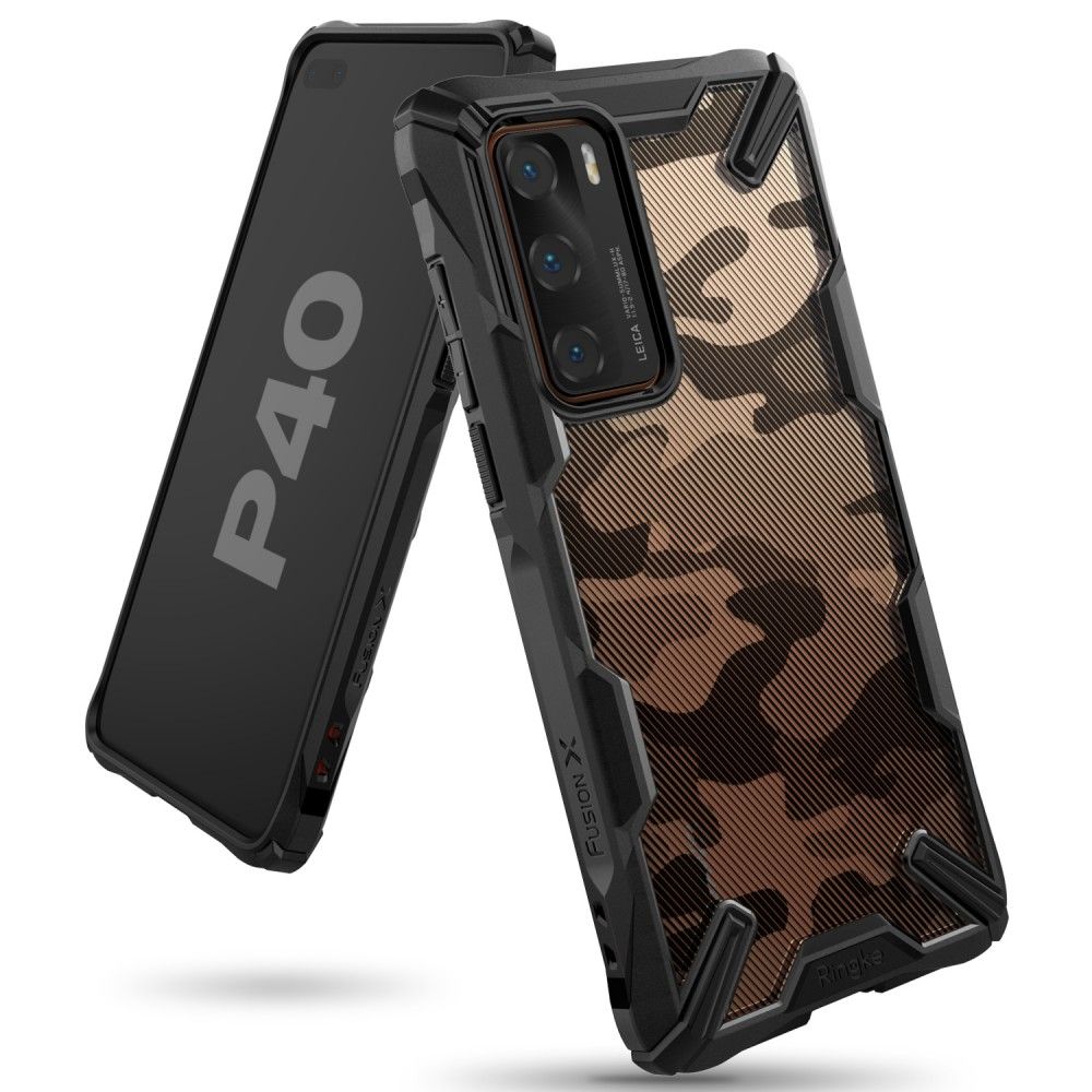Huawei P40 Telefontok - Ringke Fusion X fekete terepmintás ütésálló tok
