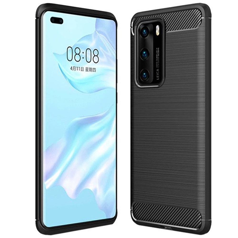 Huawei P40 Telefontok - Carbon Fiber fekete szilikon tok