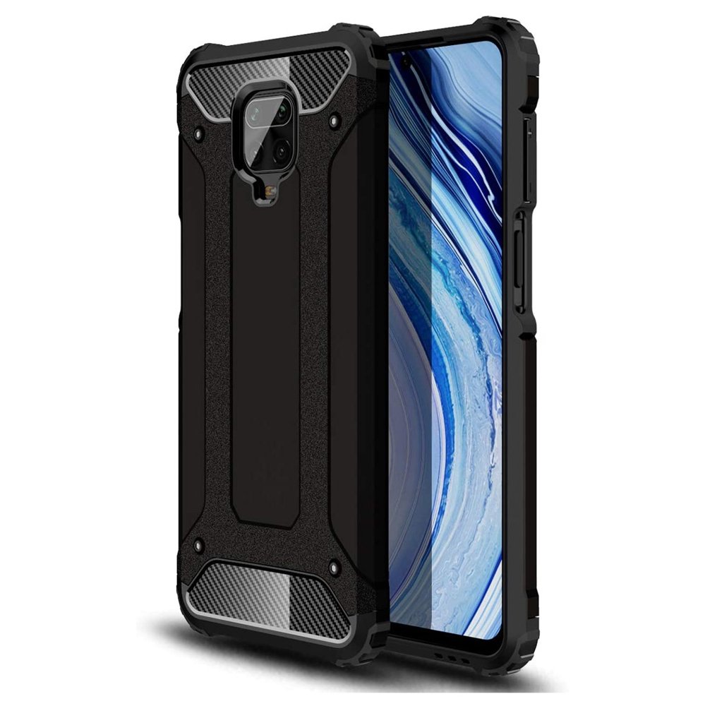 Xiaomi Redmi Note 9S Telefontok - Forcell Defender fekete ütésálló hátlap tok