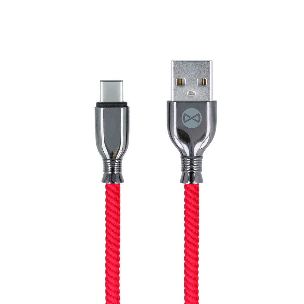 Forever Tornado kábel - USB / Type-C (USB-C) piros szövet kábel, 3A 1m