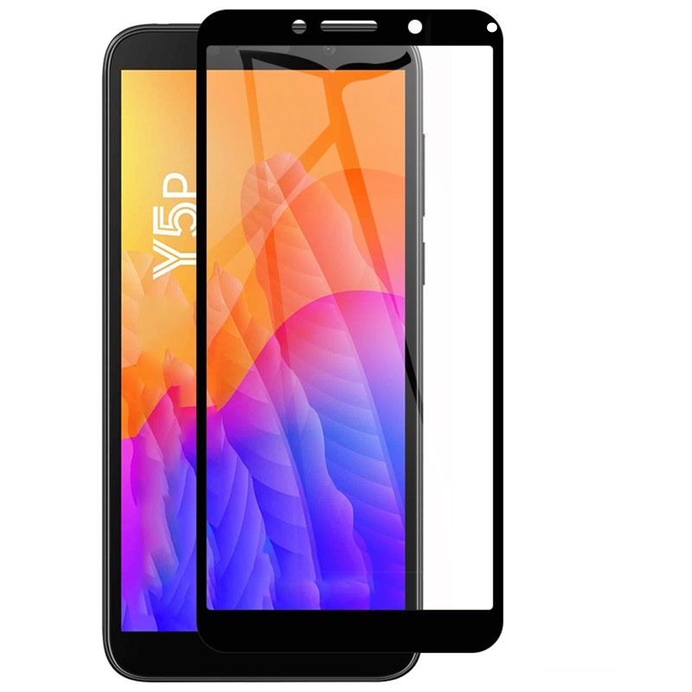 Huawei Y5p Üvegfólia - Full glue, super kemény tokbarát fólia fekete kerettel