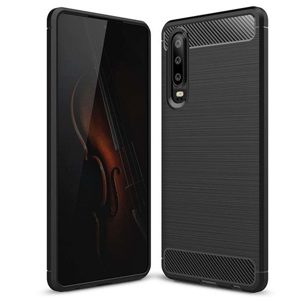 Huawei P30 Telefontok - Fiber Forcell Carbon fekete szilikon tok