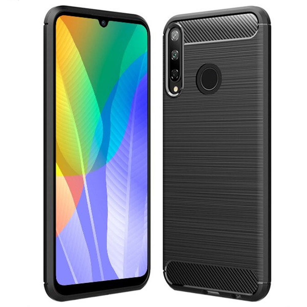 Huawei Y6p Telefontok - Carbon fiber fekete szilikon tok