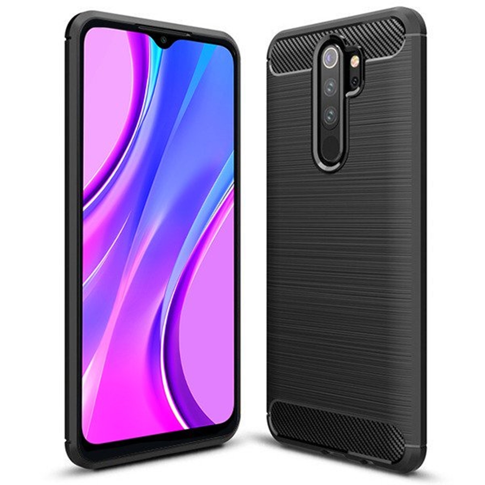 Xiaomi Redmi 9 Telefontok - Carbon Fiber fekete szilikon tok