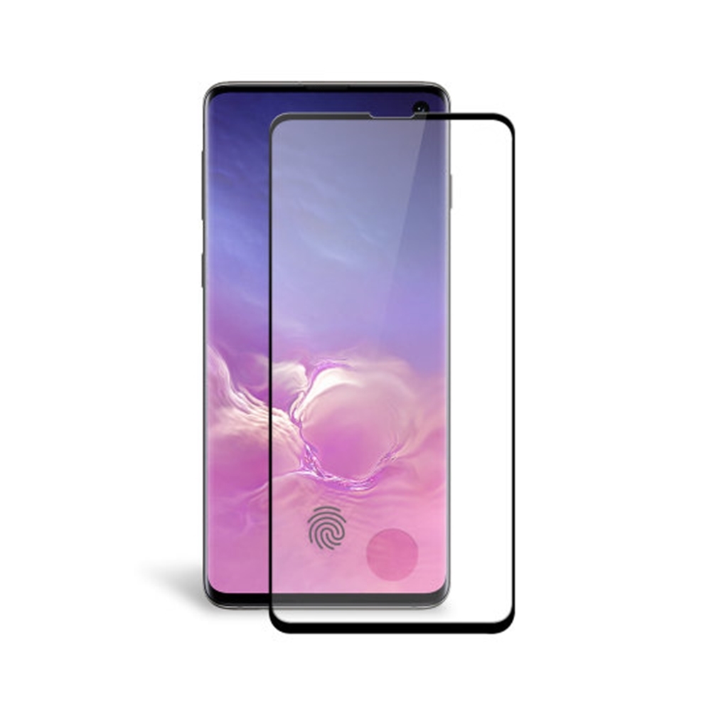 Samsung Galaxy S10 üvegfólia- 5D full glue, super kemény tokbarát fólia fekete kerettel (az íves részre is ráhajlik, ujjlenyomat olvasónál kivágással)