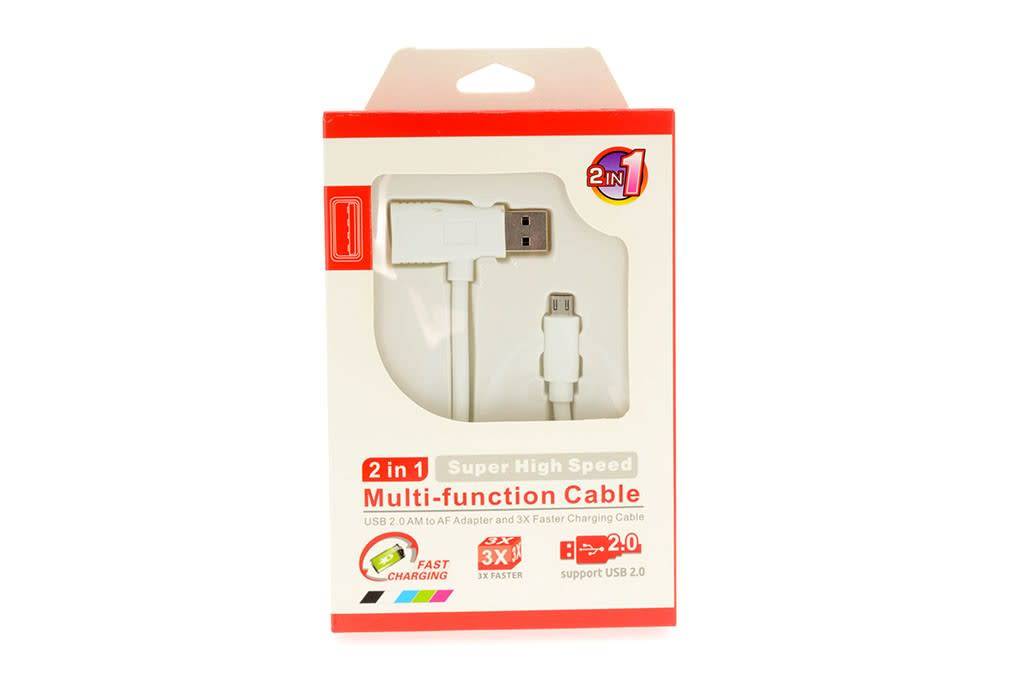 Adatkábel: 2in1 munltifunkciós (USB bemenet és kimenet, lightning) fehér adatkábel, 1,5A