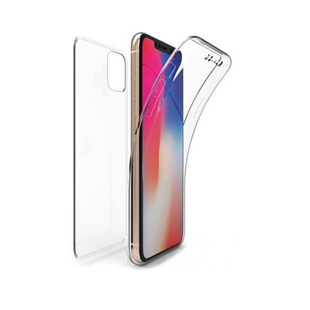 Telefontok iPhone 12 Pro Max - átlátszó szilikon előlap + plexi hátlap tok 360 fokos