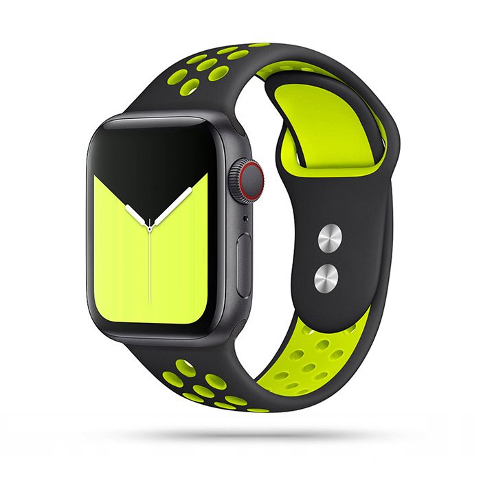 Okosóra szilikon szíj - Apple Watch Series 4/5/6/7/8/9/Ultra/SE (42/44/45/49 mm) - TECH-PROTECT SOFTBAND Fekete/Lime szilikon szíj