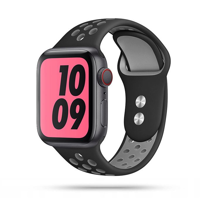 Okosóra szilikon szíj - Apple Watch Series 4/5/6/7/8/9/Ultra/SE (42/44/45/49 mm) - TECH-PROTECT SOFTBAND Fekete/szürke szilikon szíj