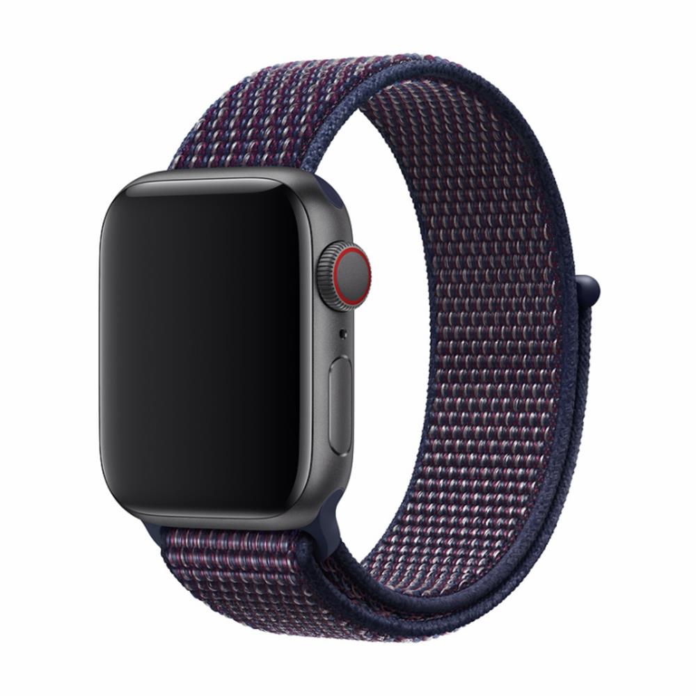 Okosóra szíj - Apple Watch Series 1/2/3/4/5/6/7/8/9/Ultra/SE (42/44/45/49mm) - DEVIA padlizsán lila szövet, tépőzáras szíj