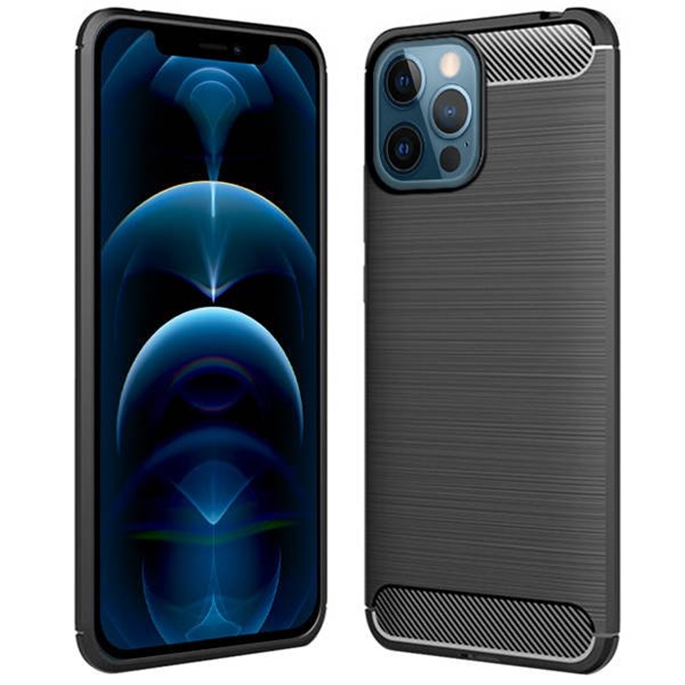 iPhone 12 Pro Max Telefontok - Forcell CARBON fekete szilikon tok