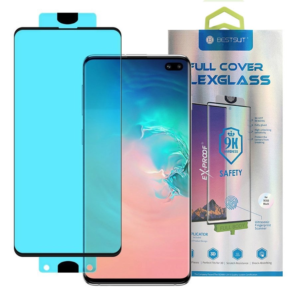 Samsung Galaxy S10+ (S10 PLUS) üvegfólia - 0,15 mm flex 3D Fekete (az íves részre is ráhajlik)