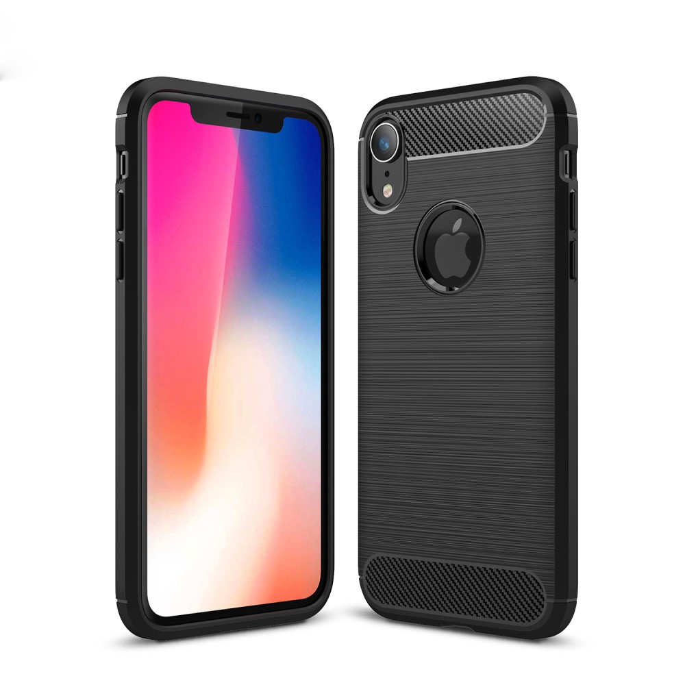 iPhone XR Telefontok - Forcell Carbon Fiber fekete szilikon tok