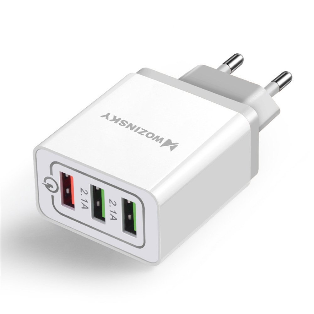 Wozinsky Hálózati töltő WWC-01 - 3 USB porttal, hálózati gyors töltő, fehér, 3A