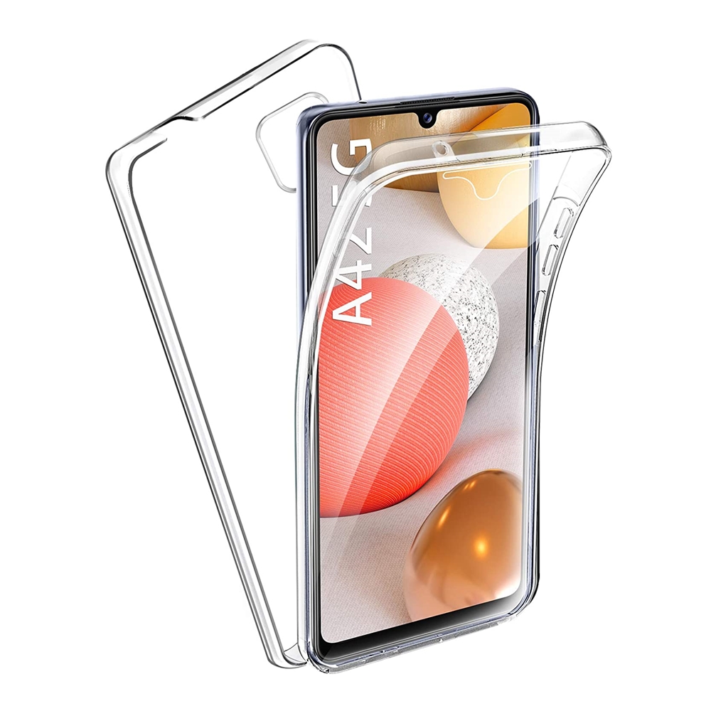 Samsung Galaxy A42 5G Telefontok - átlátszó szilikon előlap + plexi hátlapi tok 360°
