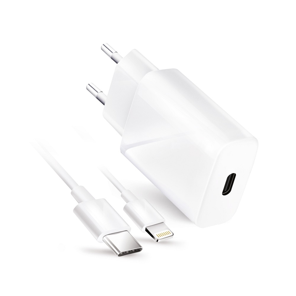 Forcell Töltő - fehér hálózati töltőfej + Lightning / TYPE-C kábel 3A, 20W gyorstöltő