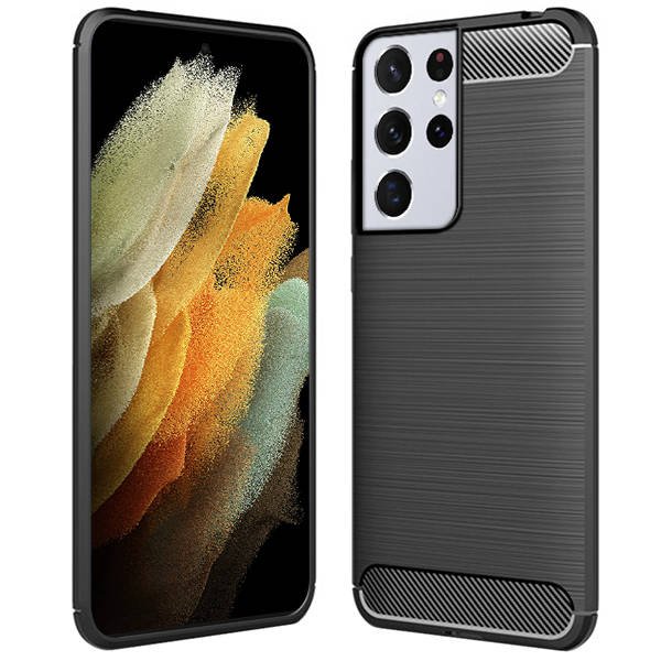 Samsung Galaxy S21 Ultra Telefontok - Forcell CARBON fekete szilikon tok