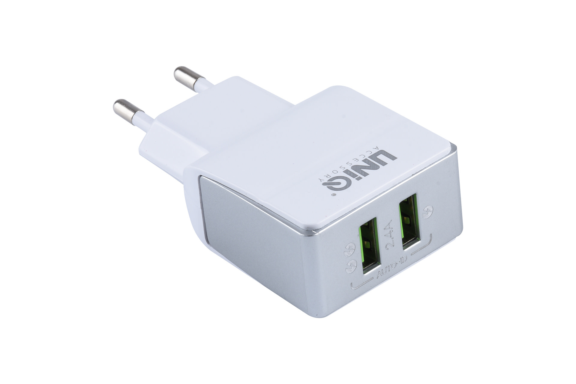 Töltő: UNIQ - 2USB portos fehér hálózati gyors töltőfej 2,4A + USB / Type-C (USB-C) adatkábel (1m)