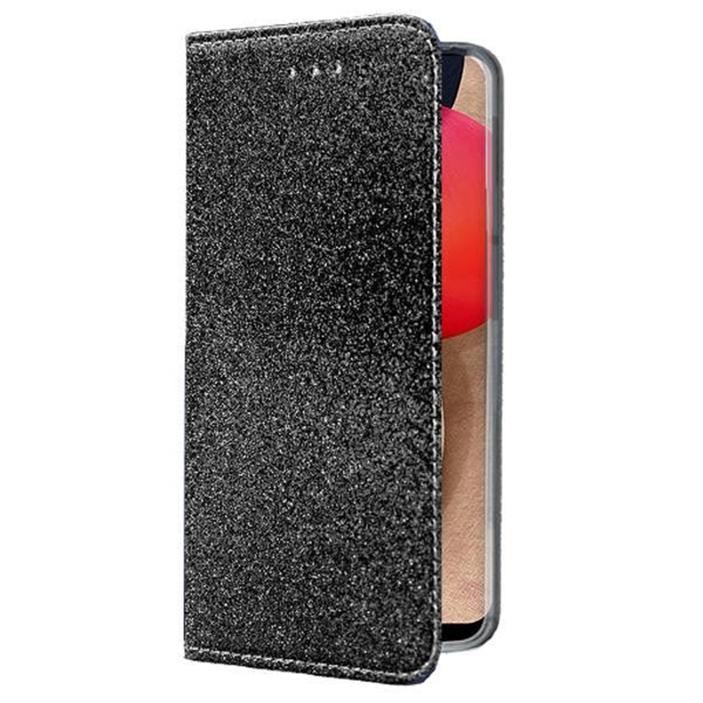 Samsung Galaxy A02s Telefontok - fekete Shiny mágneses szilikon keretes könyvtok