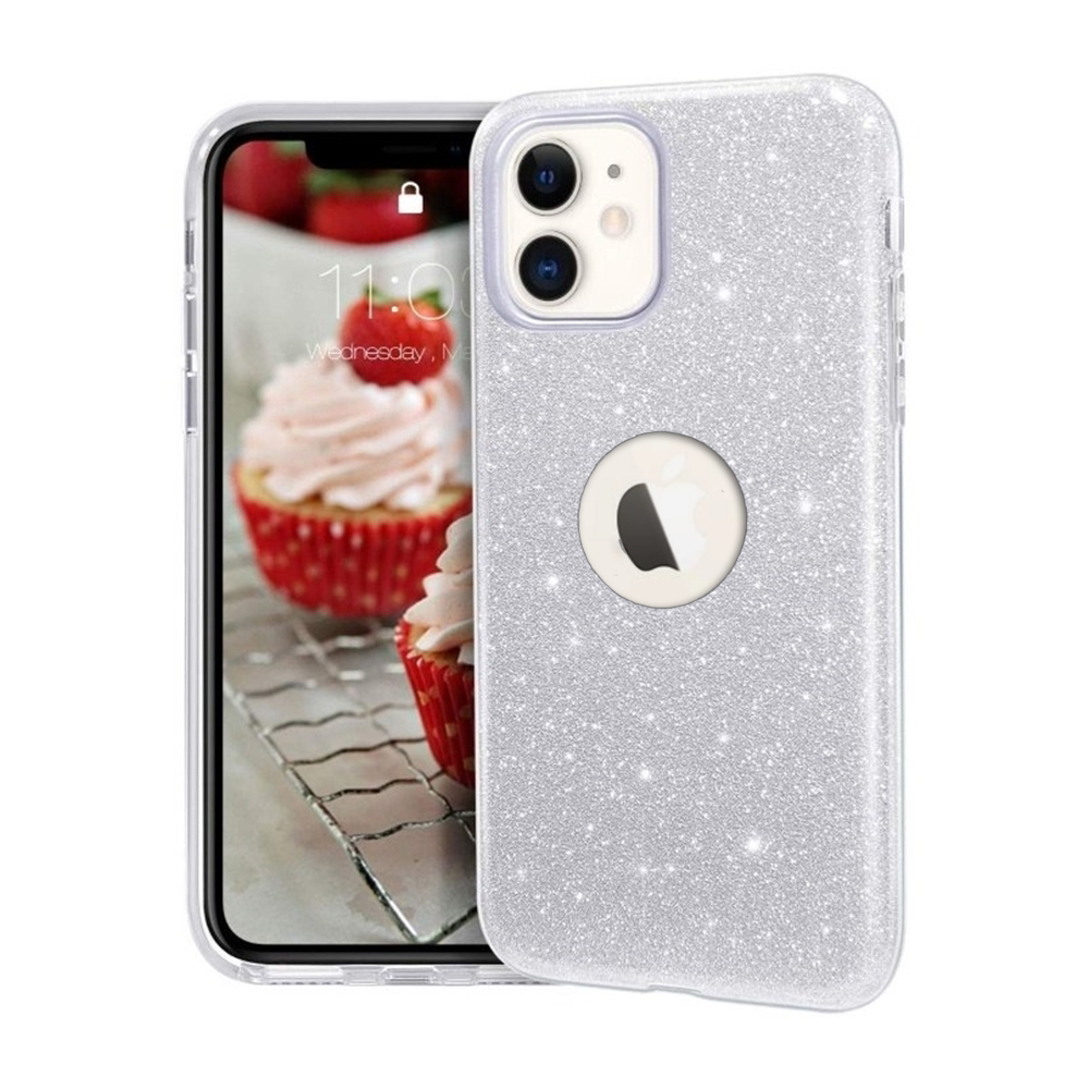 iPhone 12 Telefontok - Ezüst Shiny tok (Apple logónál kivágással)
