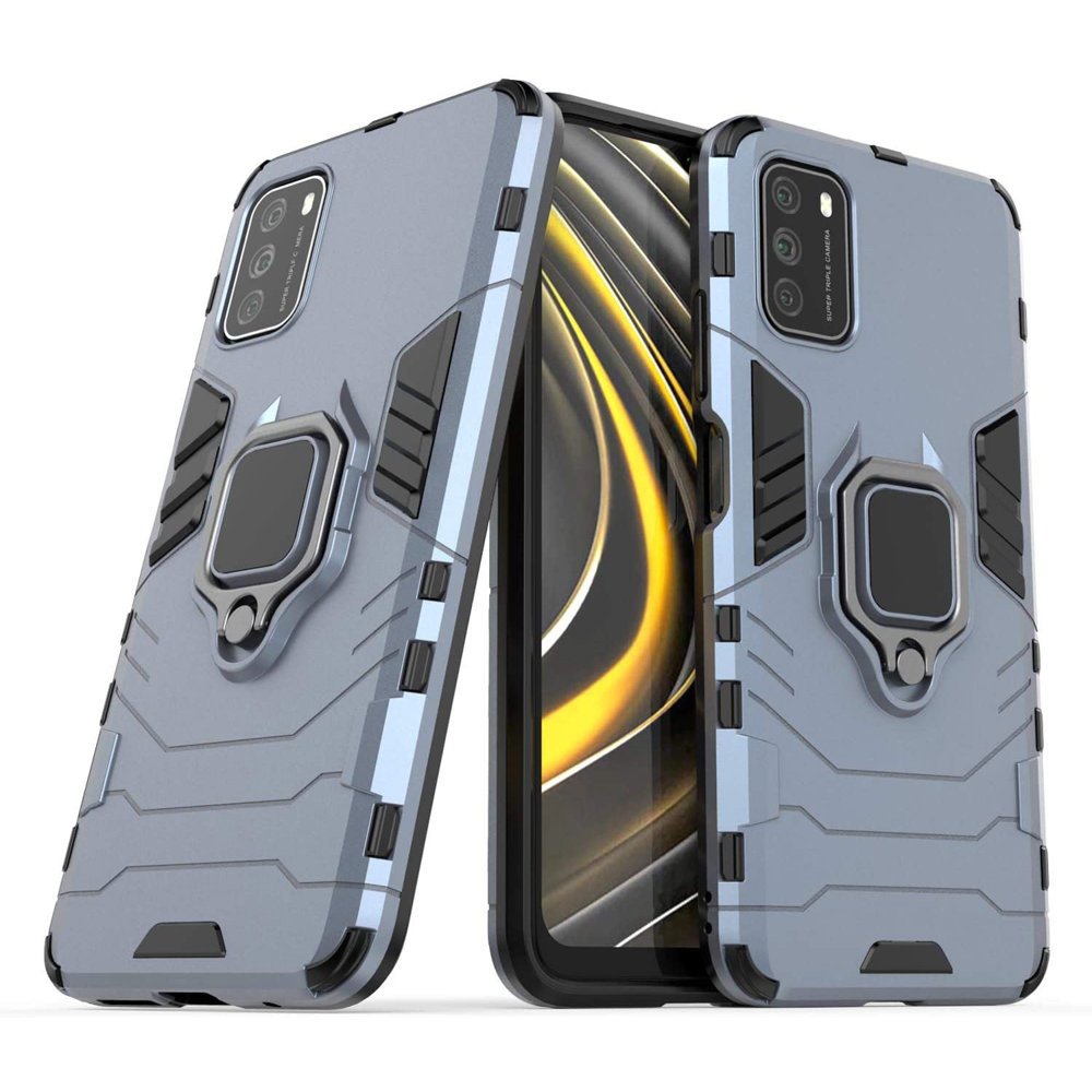 Telefontok Xiaomi Poco M3 - Ring Armor Kickstand kék ütésálló hátlap tok