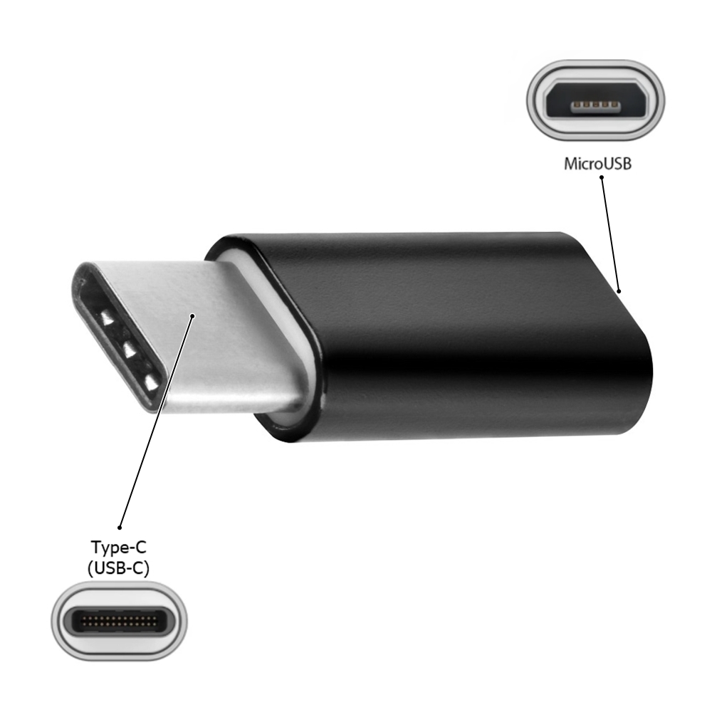 MicroUSB - Type-C (USB-C) fekete adapter
