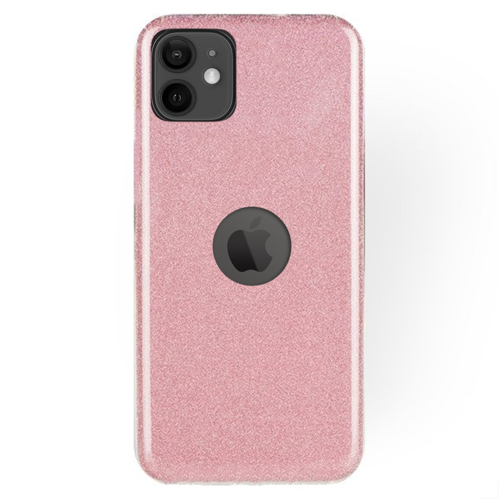 iPhone 12 Telefontok - Pink Shiny tok (Apple logónál kivágással)