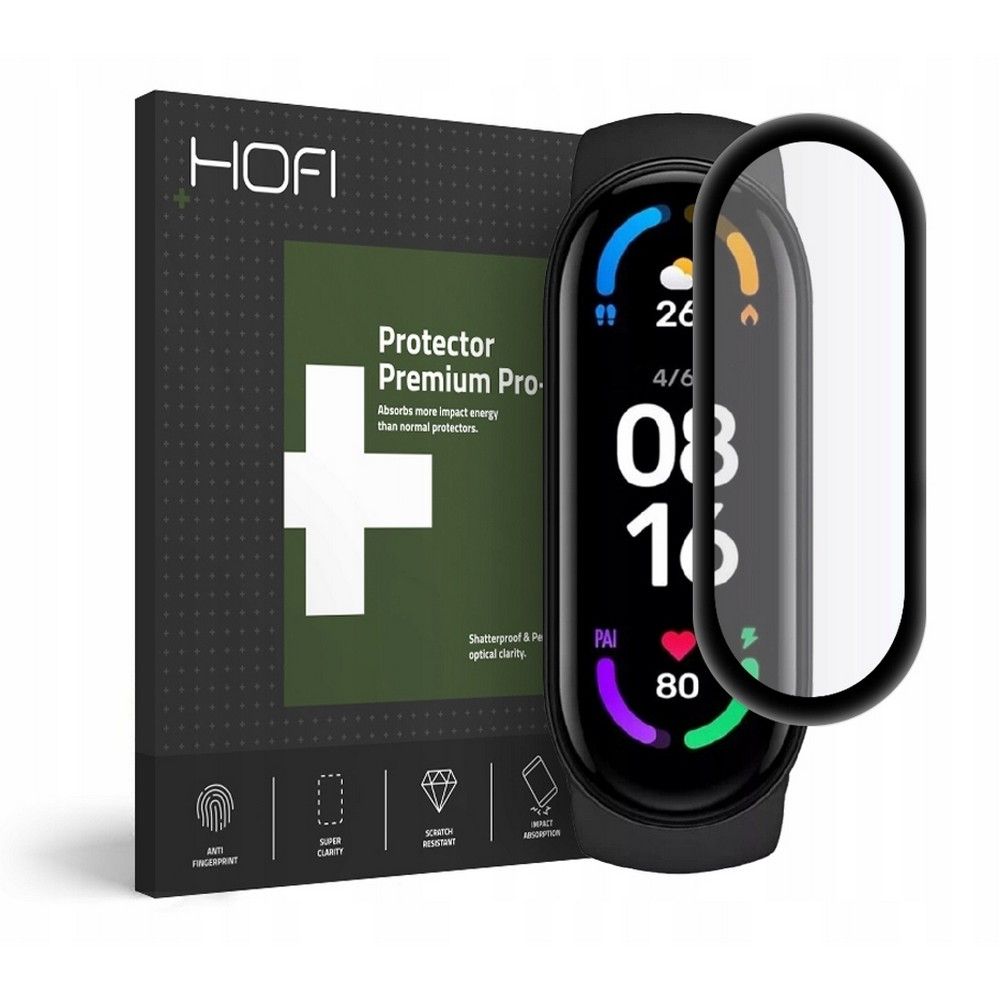 Üvegfólia - Xiaomi Mi Band 5 / 6 - okosóra flexi üvegfólia fekete kerettel