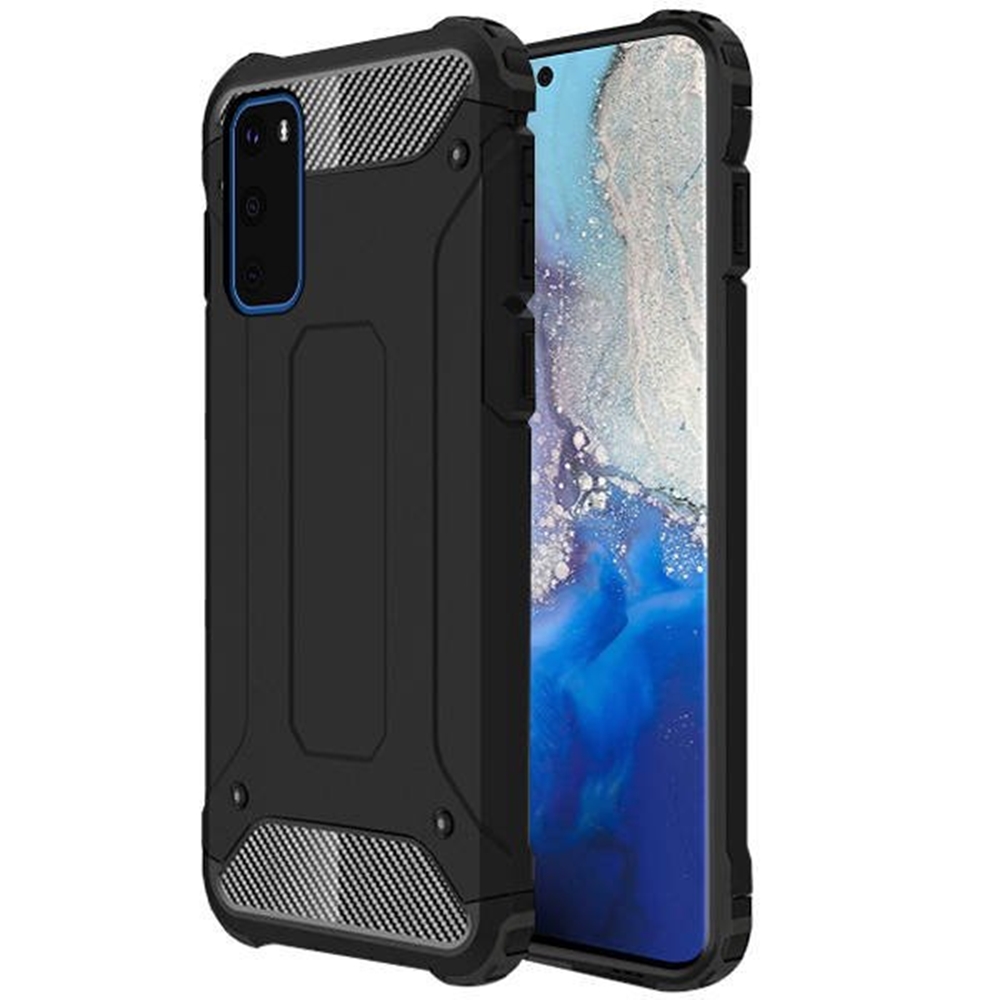 Telefontok Samsung Galaxy S20 - Forcell Defender II fekete ütésálló hátlap tok