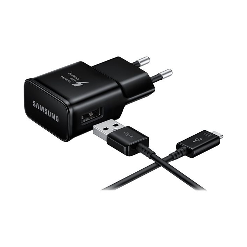 Samsung Töltő  EP-TA200EBE - 2A gyári fekete hálózati gyors töltőfej + ECB-DU5ABE USB / MicroUSB kábel