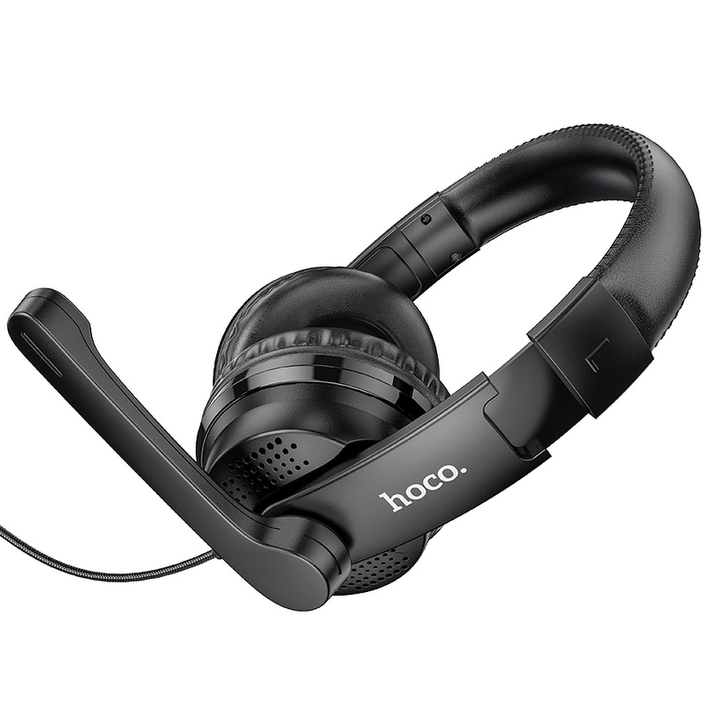 HOCO W103 - fekete fejhallgató mikrofonnal (vezetékes: audió jack+ audio jack adapter) - Headset