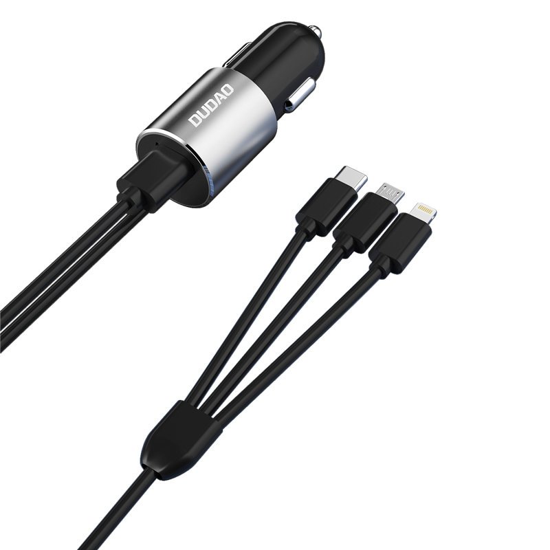 Dudao R5ProN Autós töltő - 3in1 fekete szivartöltőfej - 1USB 3.4A + MicroUSB, Lightning, Type-C (USB-C)