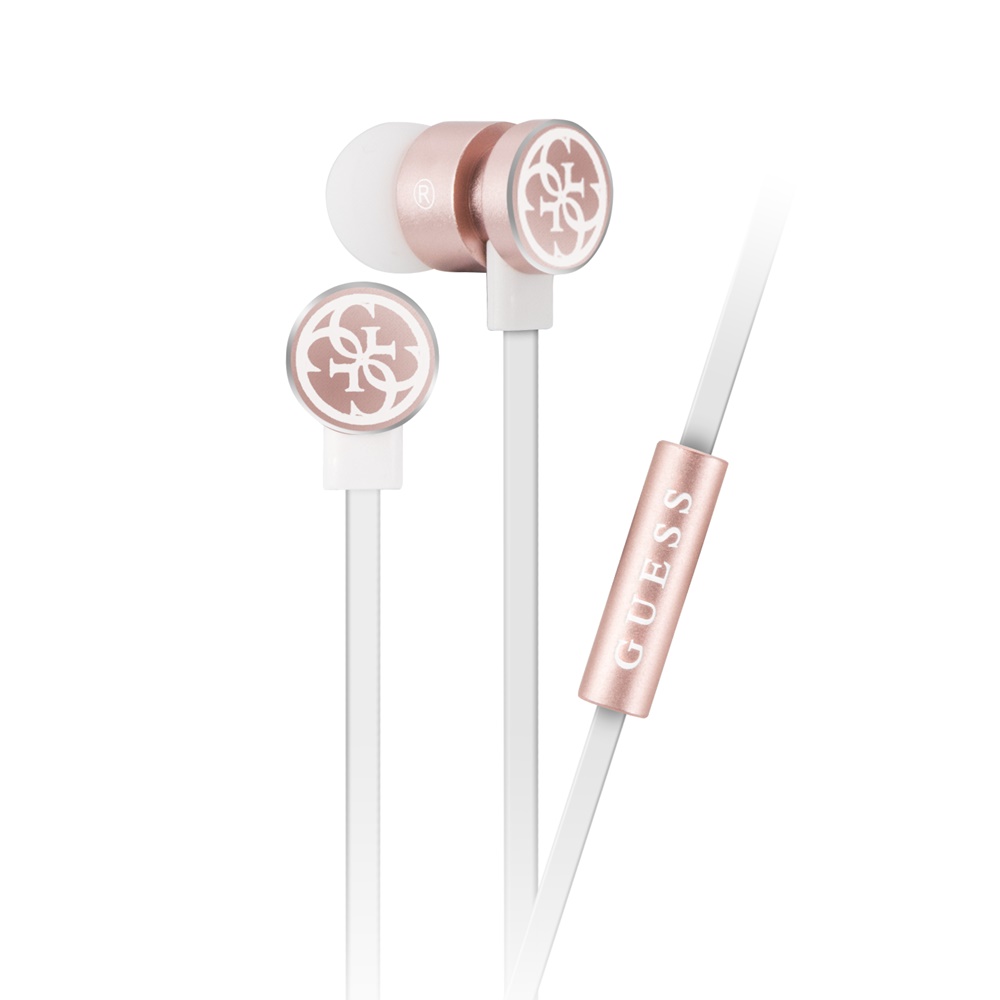 GUESS Headset - fehér / rose gold, hangerőszabályzós stereo headset audio csatlakozóval