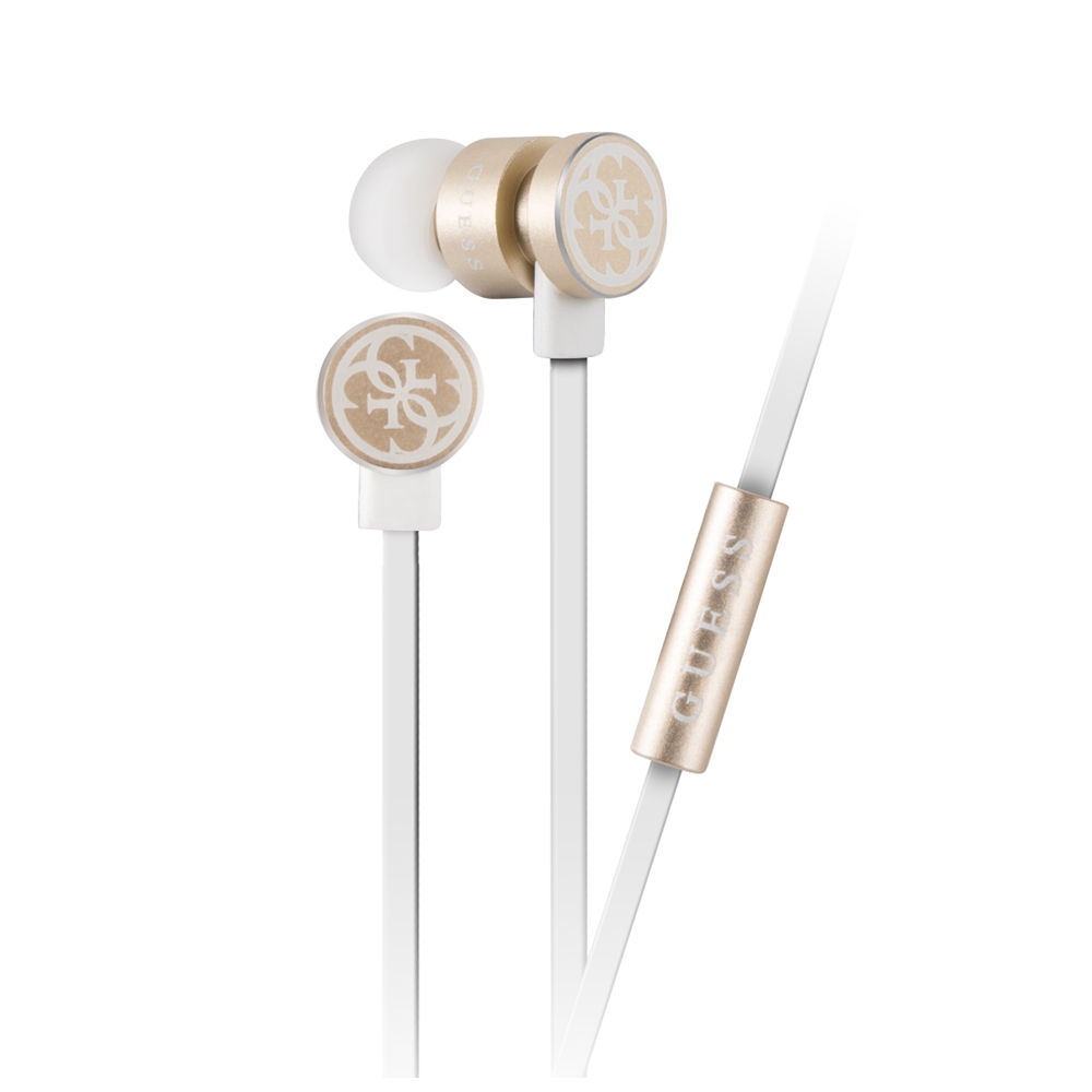GUESS Headset - fehér / arany, hangerőszabályzós stereo headset audio csatlakozóval