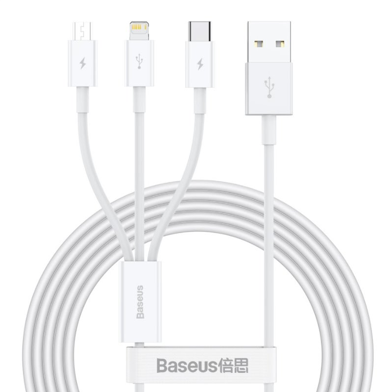 Töltőkábel: Baseus CAMLTYS-02 Superior 3v1 kábel - (USB - lightning / Type-C / MicroUSB) fehér kábel 2A, 1,5 m