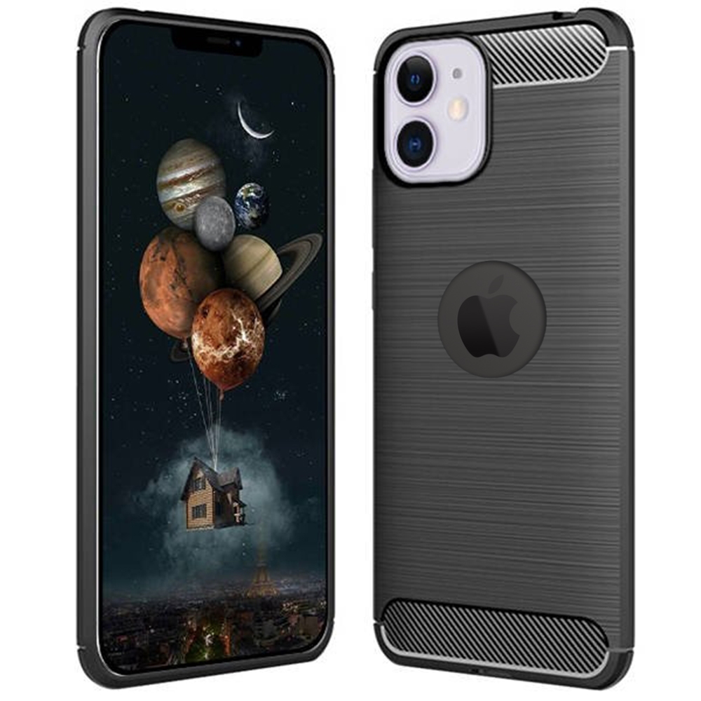 iPhone 12 mini Telefontok - Forcell CARBON fekete szilikon tok (Apple logónál kivágással)