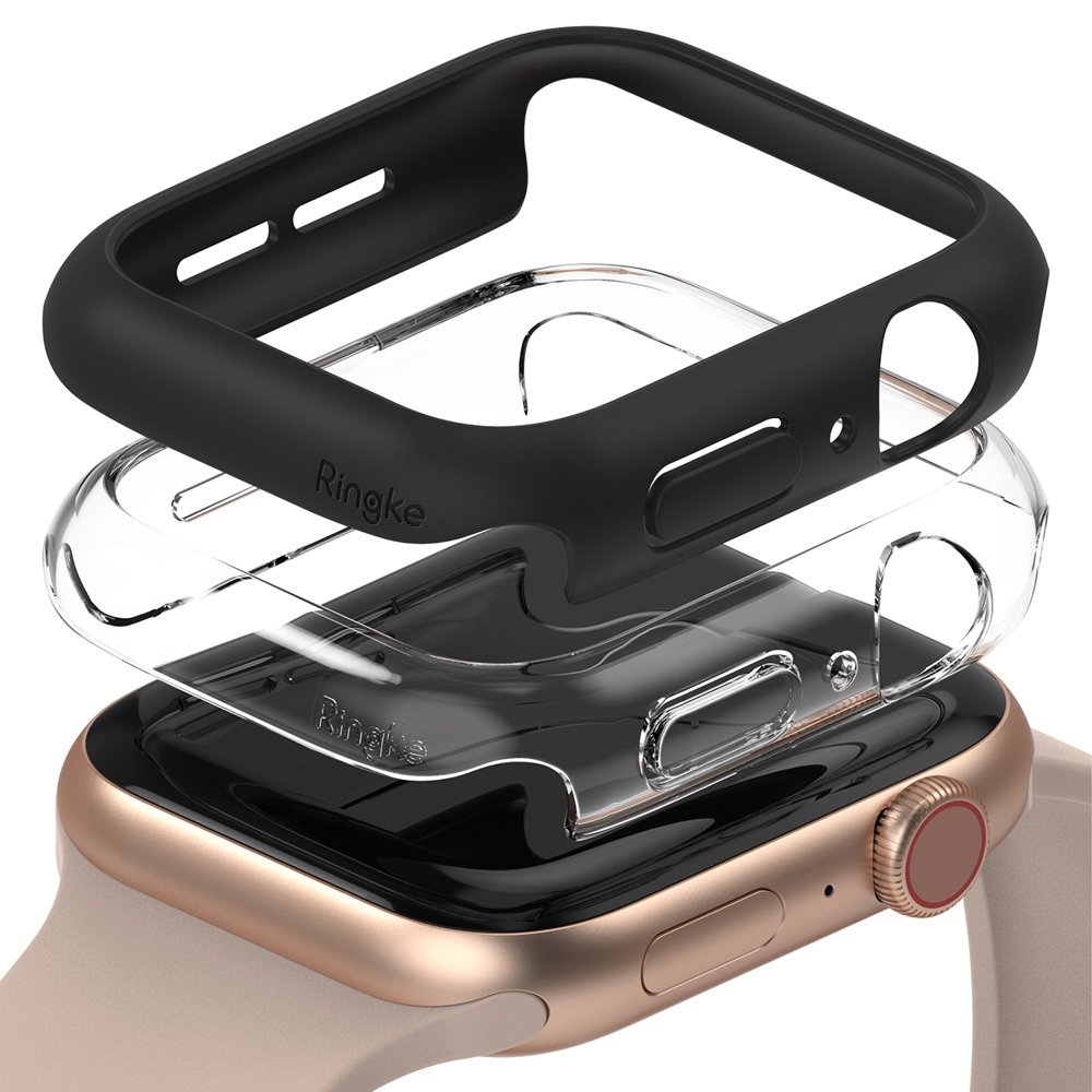 Okosóra védőkeret - Ringke Slim műanyag védő keret Apple Watch 4 / 5 / 6 / SE (40mm) okosórához fekete+átlátszó