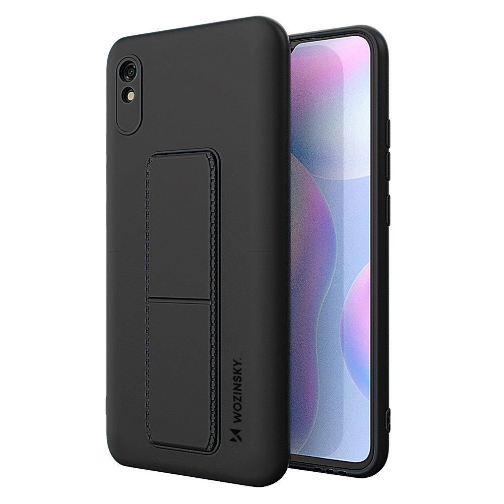 Xiaomi Redmi 9A / 9AT Telefontok - Wozinsky Kickstand fekete kitámasztható szilikon hátlap tok