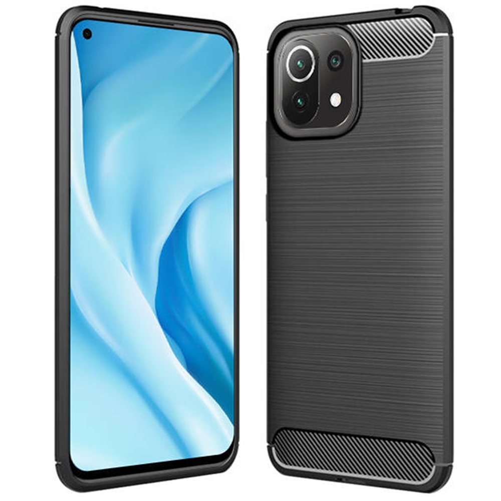 Xiaomi 11 Lite 5G NE / Mi 11 Lite Telefontok - Carbon Fiber fekete szilikon tok