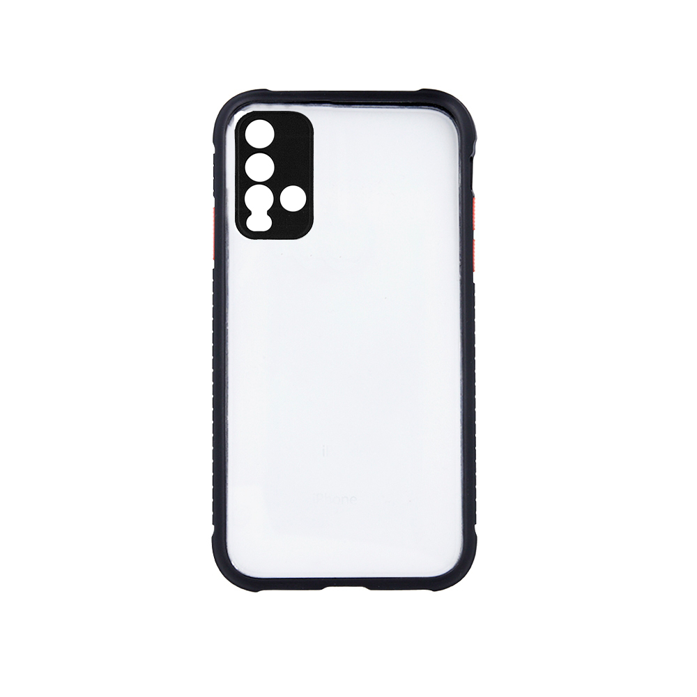 Telefontok Xiaomi Redmi 9T  - Defender Hybrid - ütésálló átlátszó plexi hátlaptok, fekete szilikon kerettel